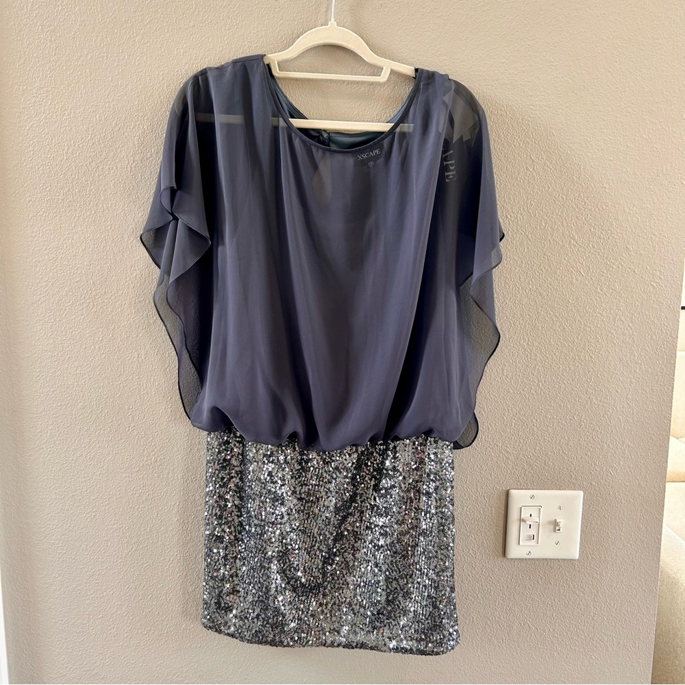 Xscape Charcoal and Silver Sequin Mini Dress